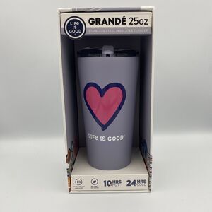 LIFE IS GOOD  25oz Purple Stainless Steel Tumbler Pink  Heart/Love NIB